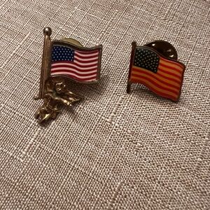 2 US flag and US flag with angel lapel pins/tie tacks